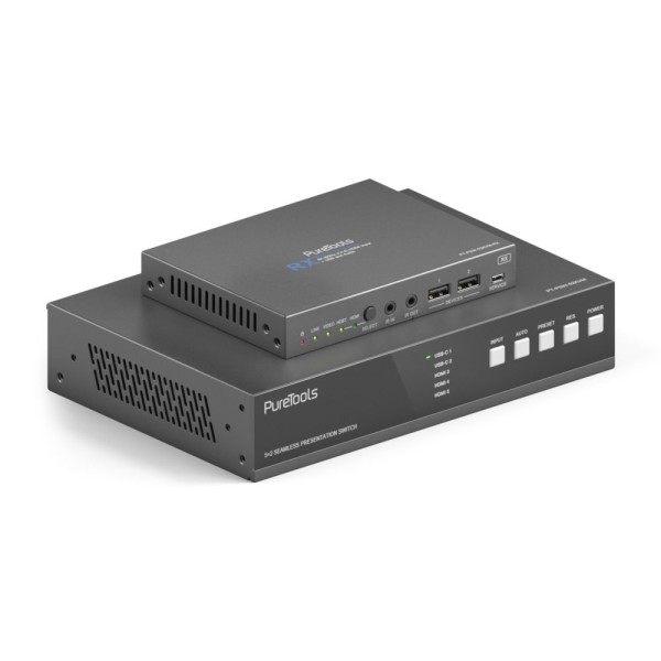 PureTools PT-PSW-52KVM – USB-C Collaboration Switcher Set mit 4K, Multi-View & Dante